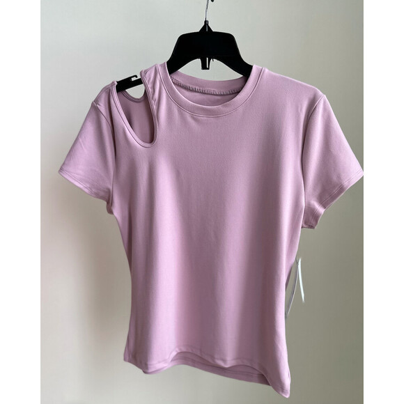 Nine West Cutout Shoulder Shadow Activewear T-Shirt In Mauve Size M - Picture 10 of 10